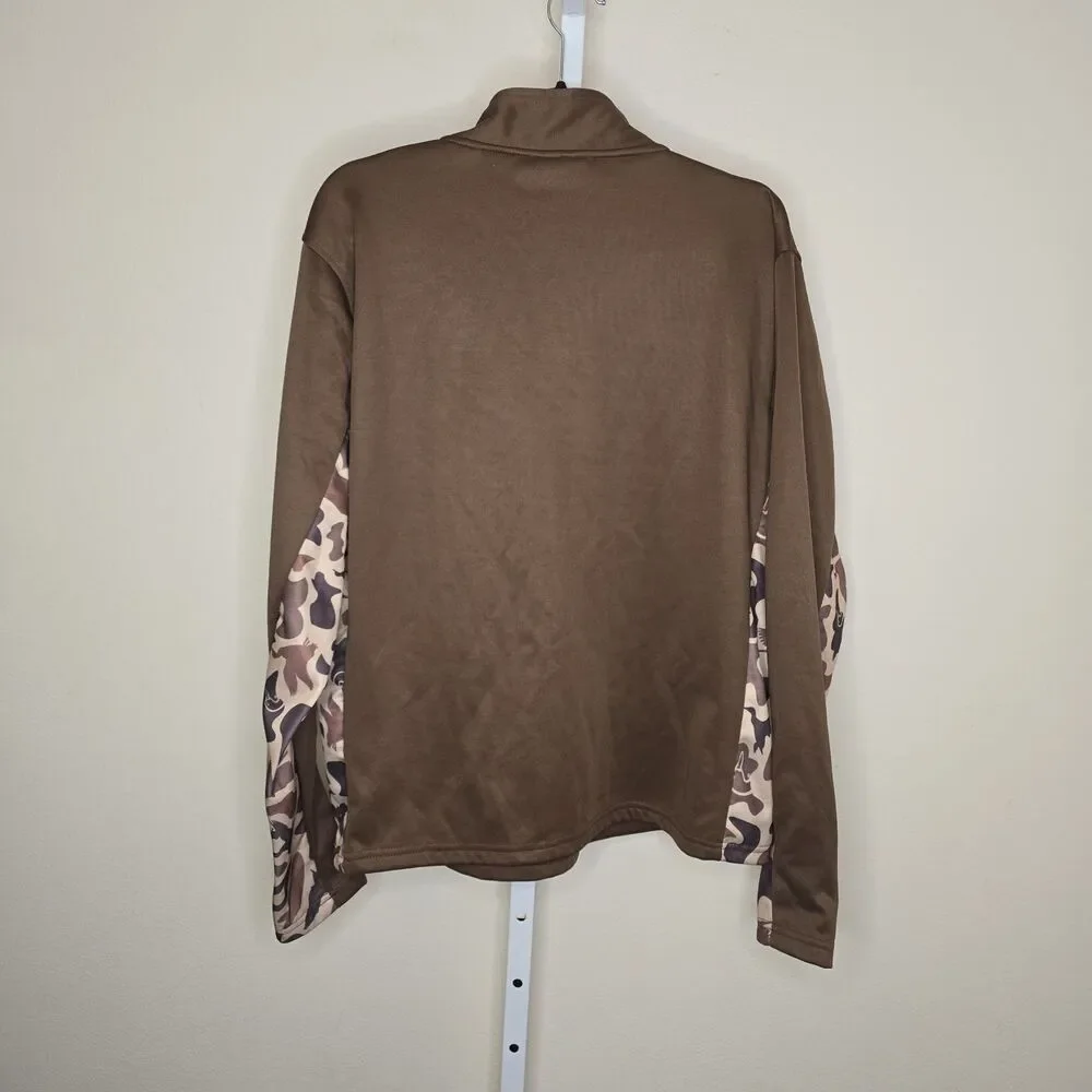 Ducks Unlimited Men's L 1/4 Zip Brown & Camo Long Sleeve Pullover Hunting Hiking